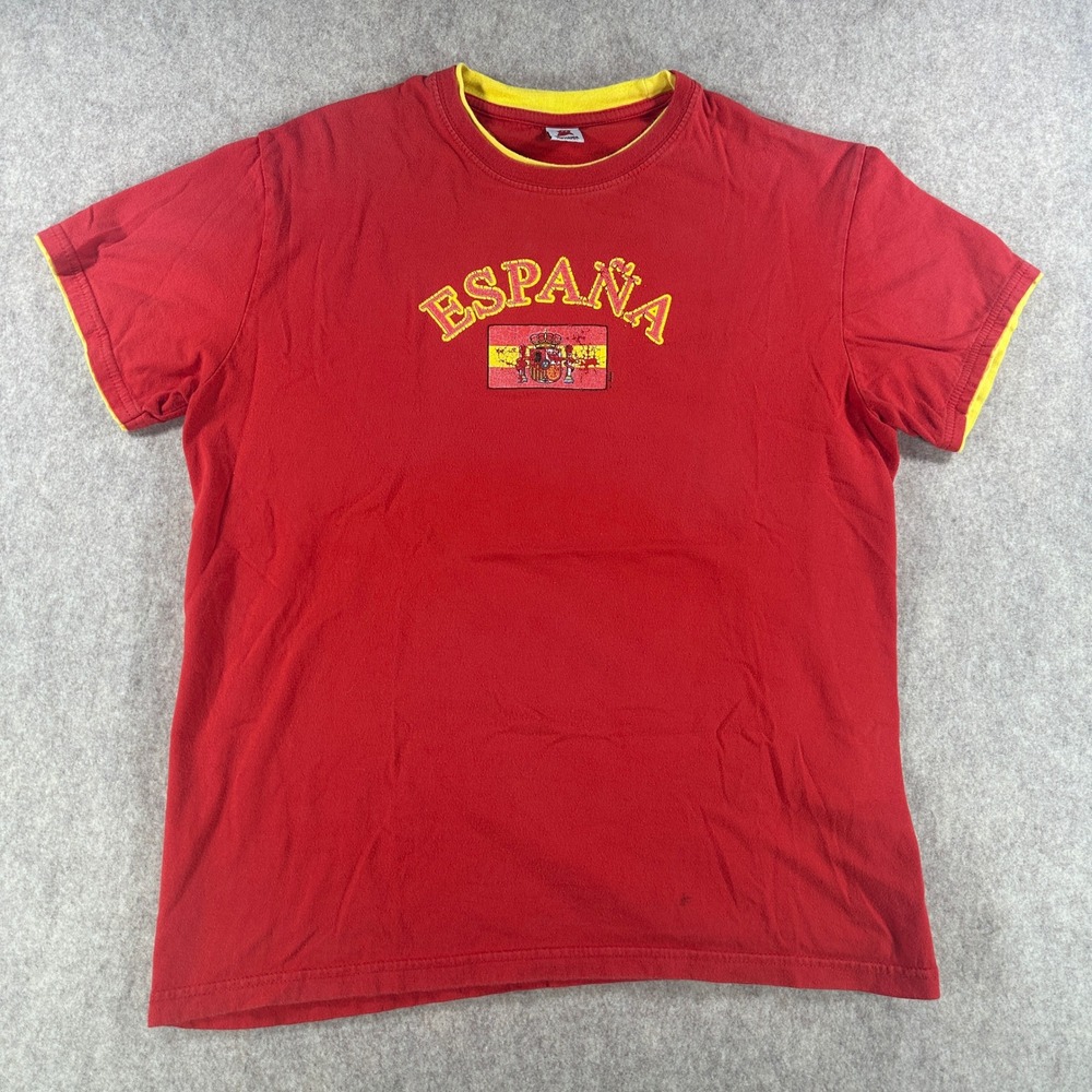 Texmania Mens Espana Spain Soccer Football Ringer Tee Red Yellow Size Large